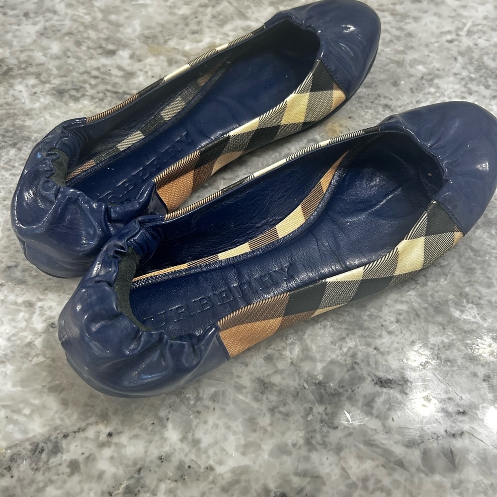 Burberry Blue and Tan Women's Ballet Flats - Authentic